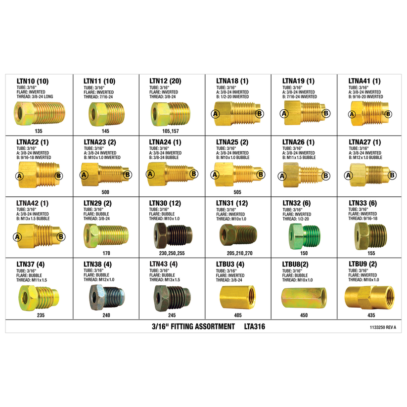 3/16" Brake Line Fitting Assortment | 24 SKU