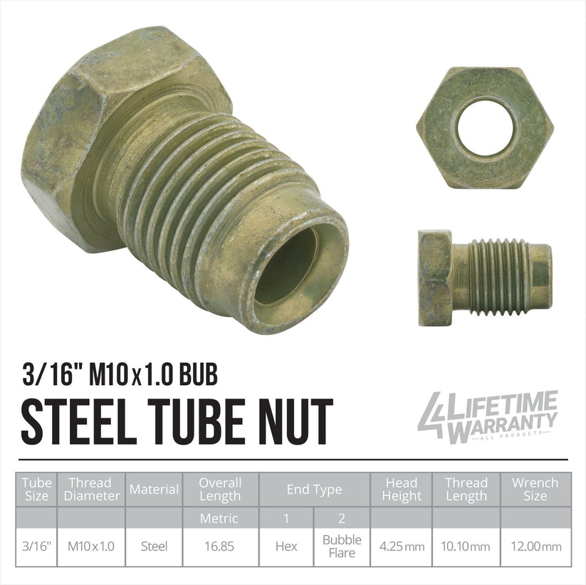 3/16" Metric 10x1.0 Bubble | Steel Tube Nut | 10ct