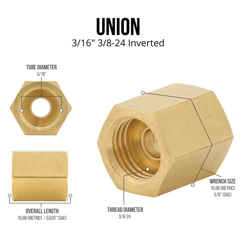 4LIFETIMELINES 3/16 (3/8-24 Inverted) Brass Brake Line Union, Coupler, Pack of 50 - 4LifetimeLines
