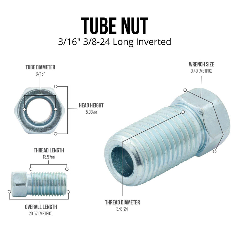 3/16" (3/8-24 Inverted), Long | Steel Tube Nut | 10ct - 4LifetimeLines