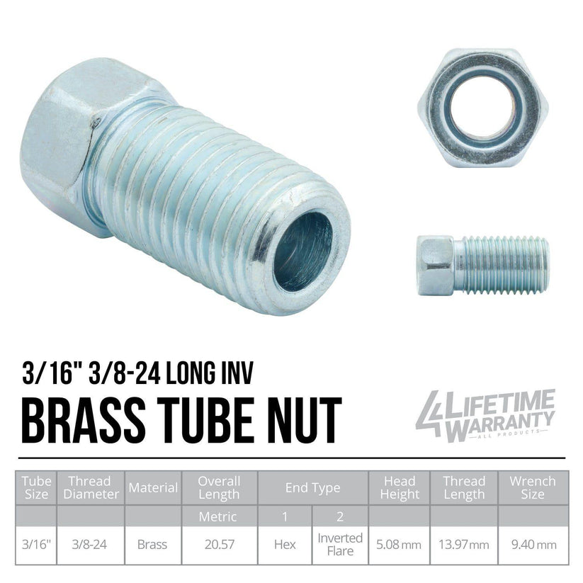 3/16" (3/8-24 Inverted), Long | Steel Tube Nut | 10ct - 4LifetimeLines