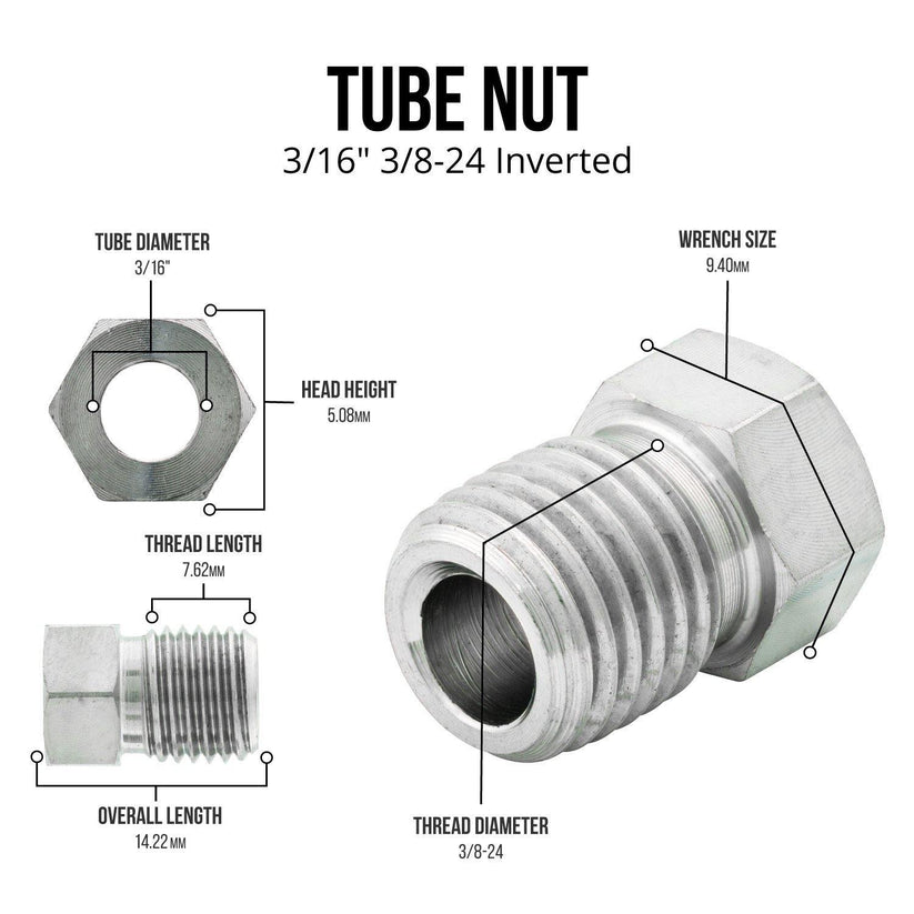 3/16" (3/8-24 Inverted) | Tube Nut | Stainless Steel | 10ct - 4LifetimeLines