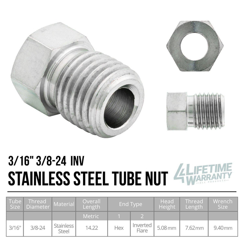 3/16" (3/8-24 Inverted) | Tube Nut | Stainless Steel | 10ct - 4LifetimeLines