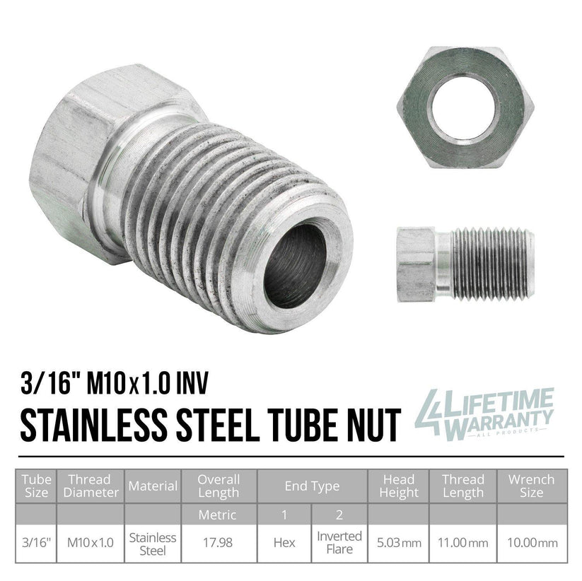 3/16" (M10x1.0 Inverted) | Tube Nut | Stainless Steel | 10ct - 4LifetimeLines