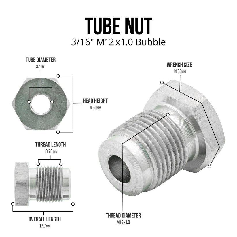 3/16" (M12x1.0 Bubble) | Tube Nut | Stainless Steel | 10ct - 4LifetimeLines