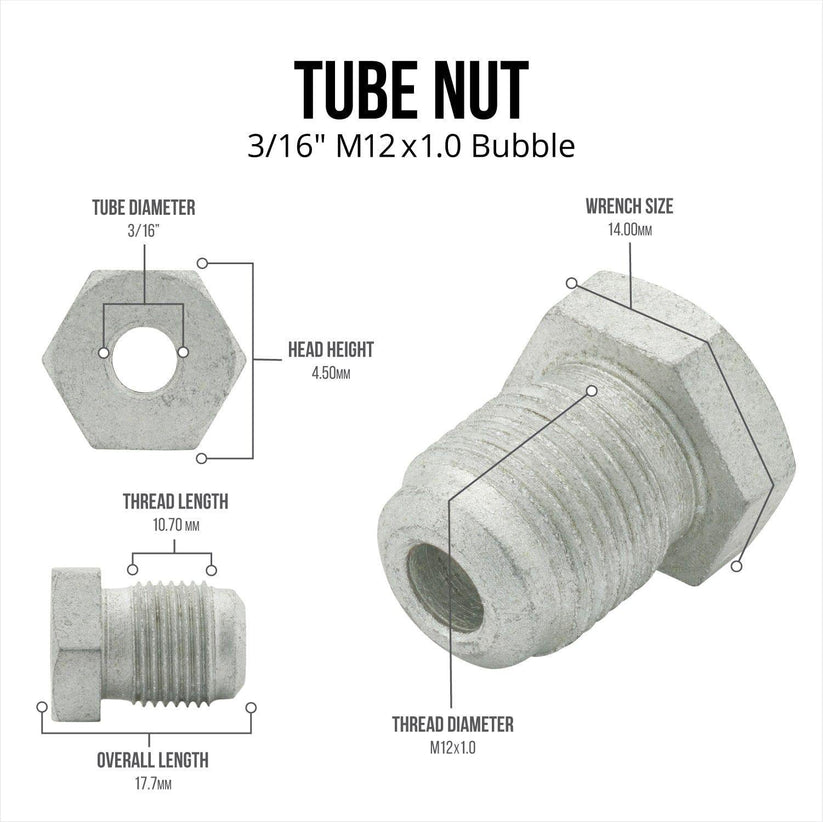 3/16" (Metric 12x1.0 Bubble) | Steel Tube Nut | 10ct - 4LifetimeLines