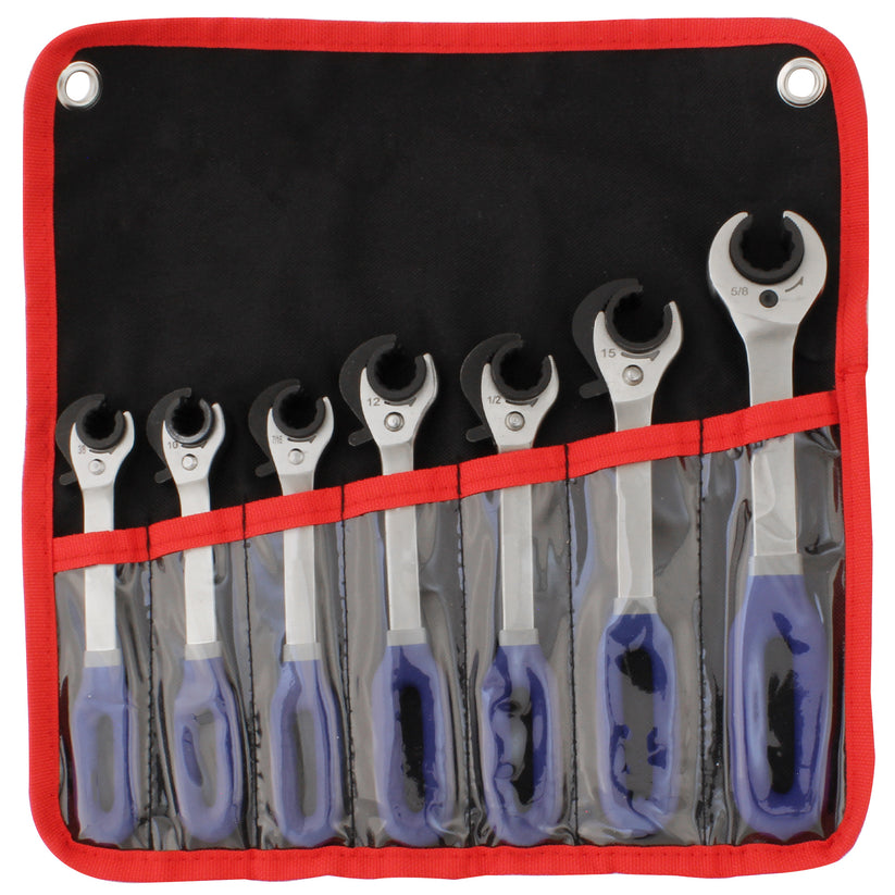 Ratcheting Open End Wrench Kit | Metric & SAE | 7 Wrenches | 3/8", 10mm, 7/16 inch, 12mm, 1/2", 15mm, 5/8"