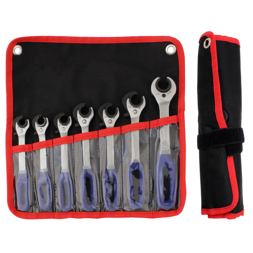 Ratcheting Open End Wrench Kit | Metric & SAE | 7 Wrenches | 3/8", 10mm, 7/16 inch, 12mm, 1/2", 15mm, 5/8"