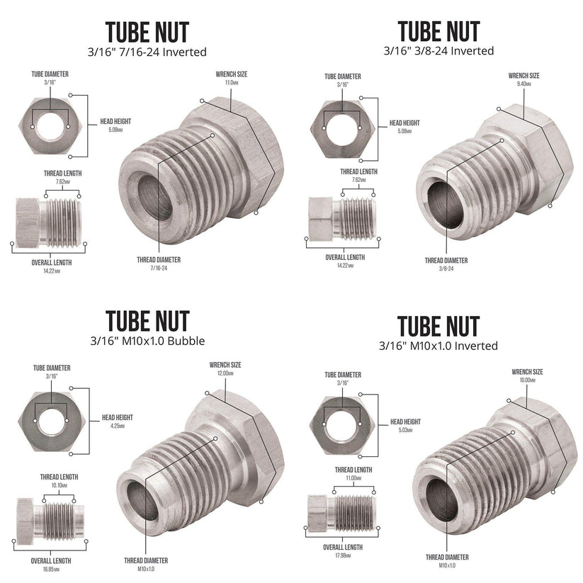 3/16" x 25 | Stainless Steel Brake Line Kit | 16 SAE Thread Fittings - 4LifetimeLines