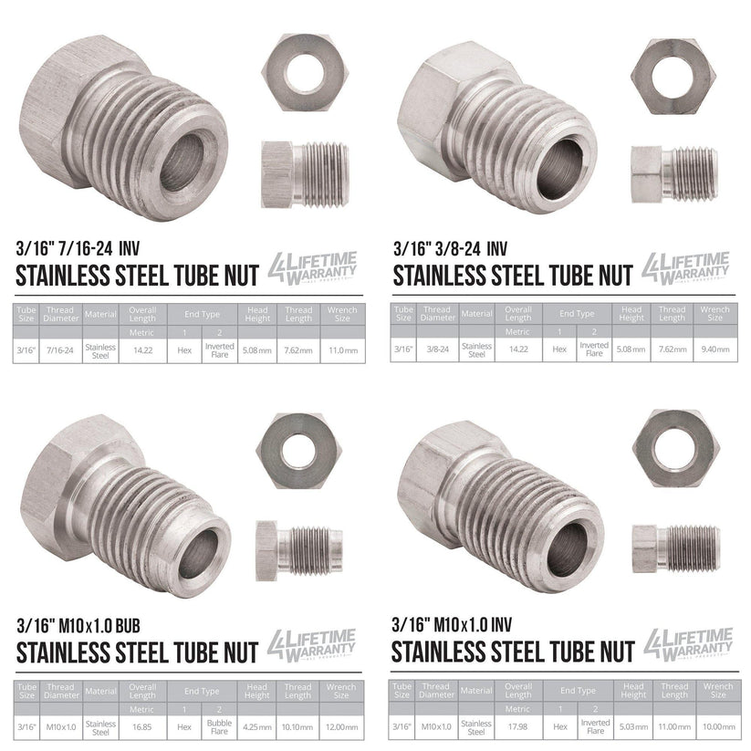 3/16" x 25 | Stainless Steel Brake Line Kit | 16 SAE Thread Fittings - 4LifetimeLines