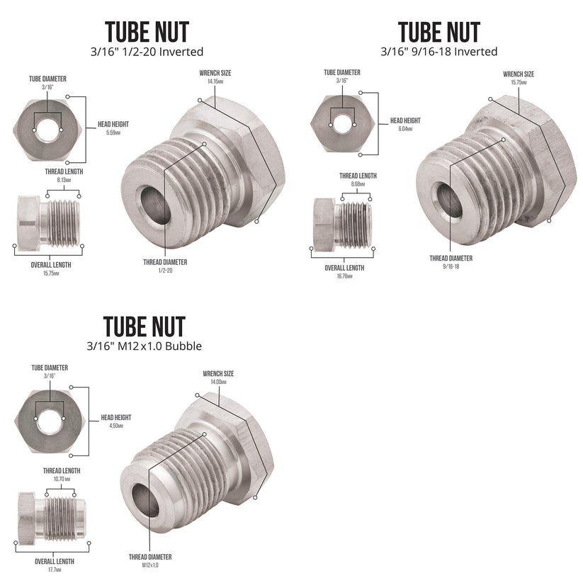 Stainless Steel Brake Line Fittings Replacement Kit for 3/16, Includes 16 Most Used Fittings