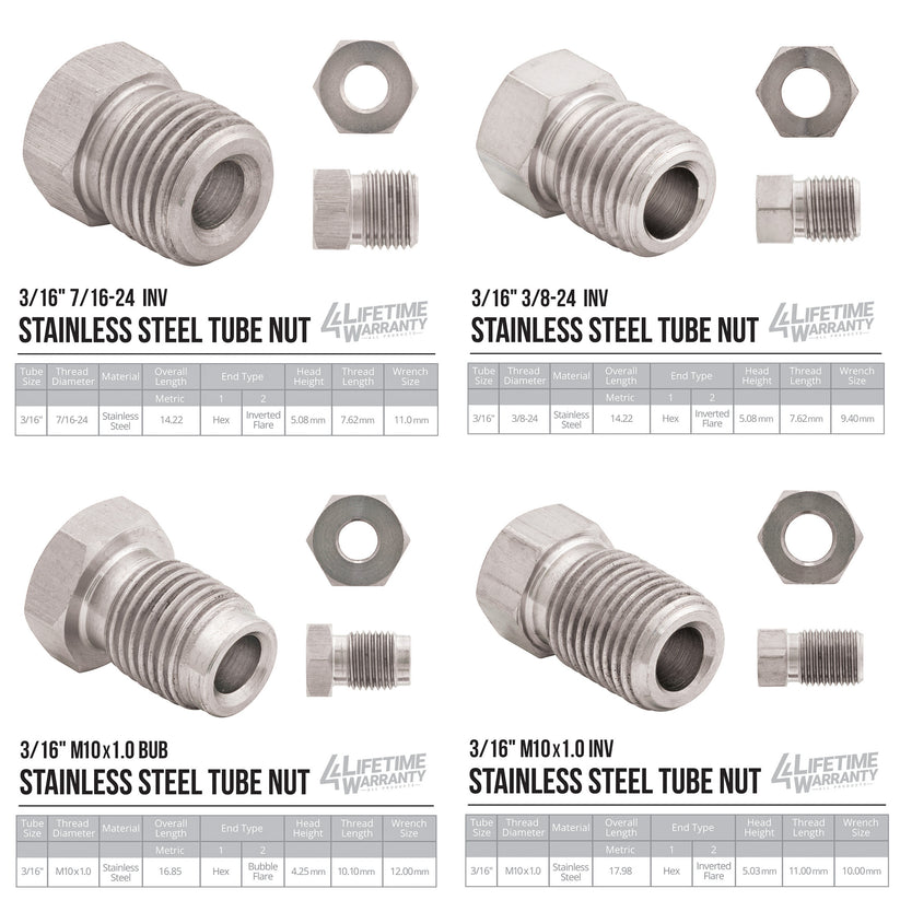 Stainless Steel Brake Line Fittings Replacement Kit for 3/16, Includes 16 Most Used Fittings