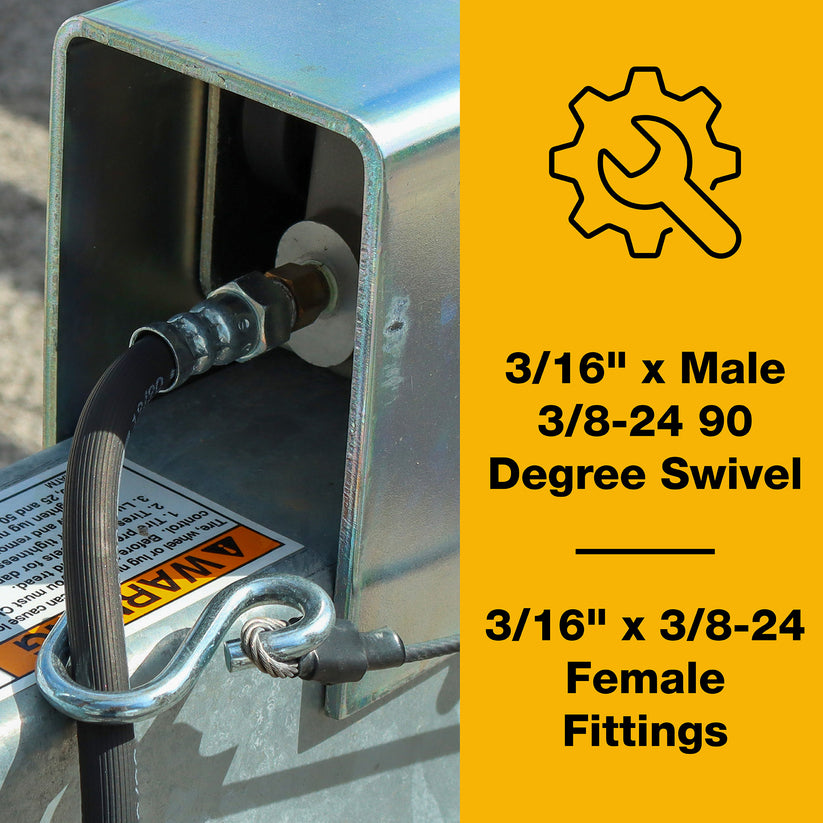 Rubber Brake Hose, 3/16" x 18", MF Swivel, 3/8-24
