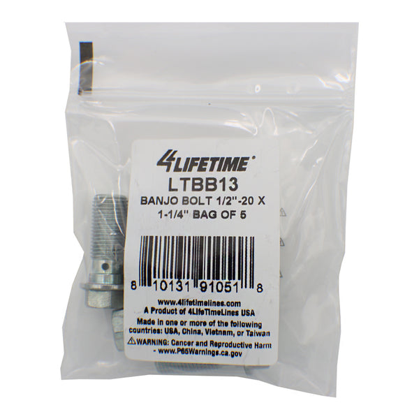 Banjo Bolt, 1/2"-20 x 1-1/4", Bag of 5