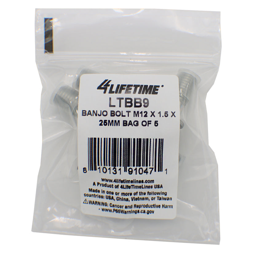 Banjo Bolt, M12 x 1.5 x 25mm, Bag of 5