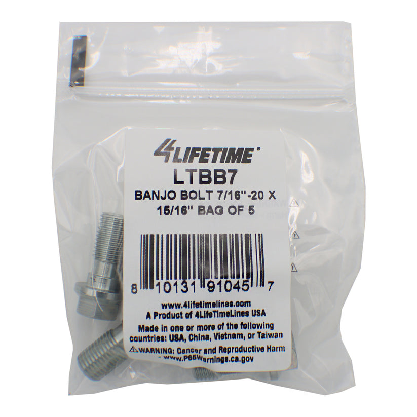 Banjo Bolt, 7/16"-20 x 15/16", Bag of 5