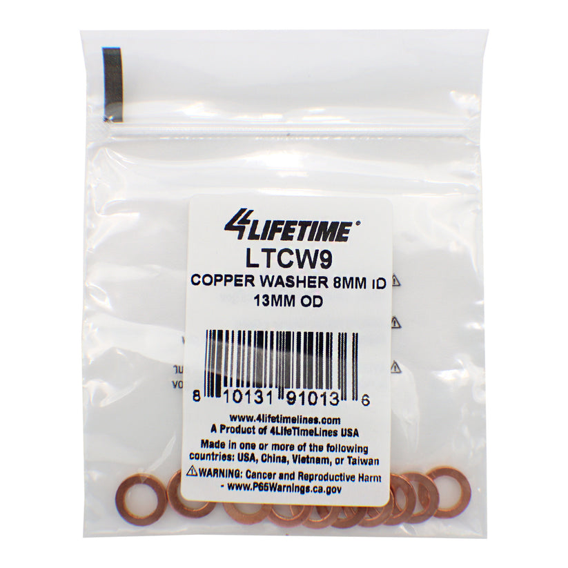 Copper Washer, 8mm ID, 13mm OD