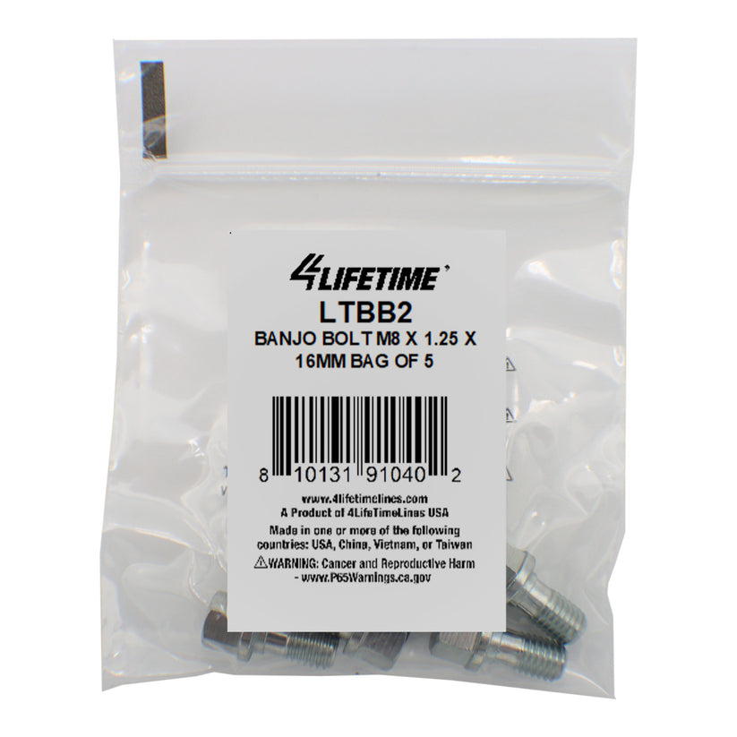 Banjo Bolt, M8 x 1.25 x 16mm, Bag of 5