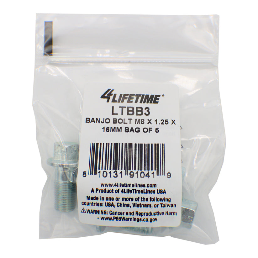 Banjo Bolt, M12 x 1.25 x 16mm, Bag of 5