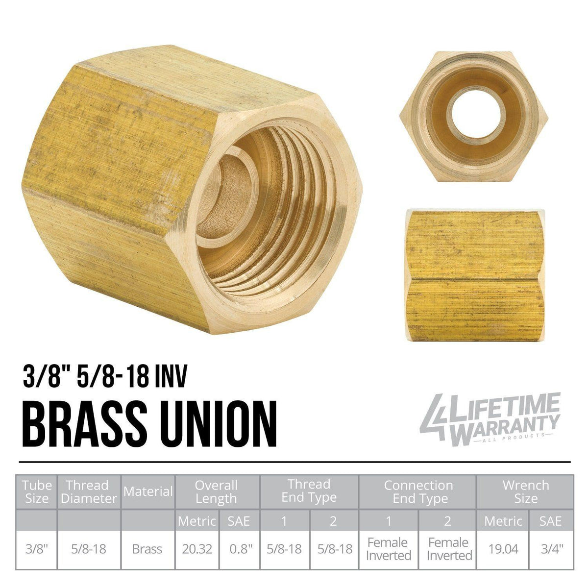 3/8" (5/8-18 I) | Brass Union | 10ct - 4LifetimeLines