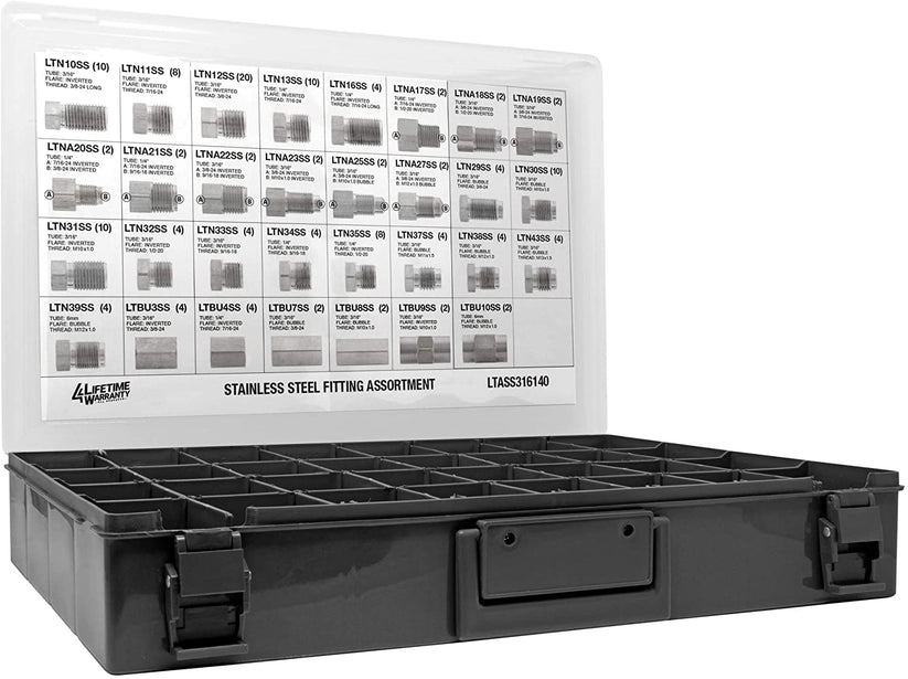 3/16" Stainless Steel Brake Line Fitting Assortment, 24 SKU