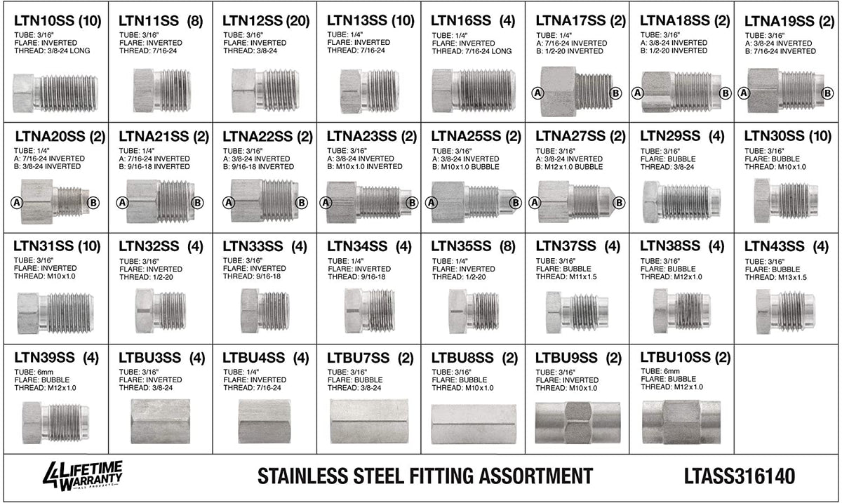 Stainless Steel Fitting Assortment 3/16" - 4LifetimeLines LTASS316