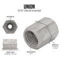 3/16" 3/8-24 Inverted) | Brake Line Union | Stainless Steel | 10ct - 4LifetimeLines