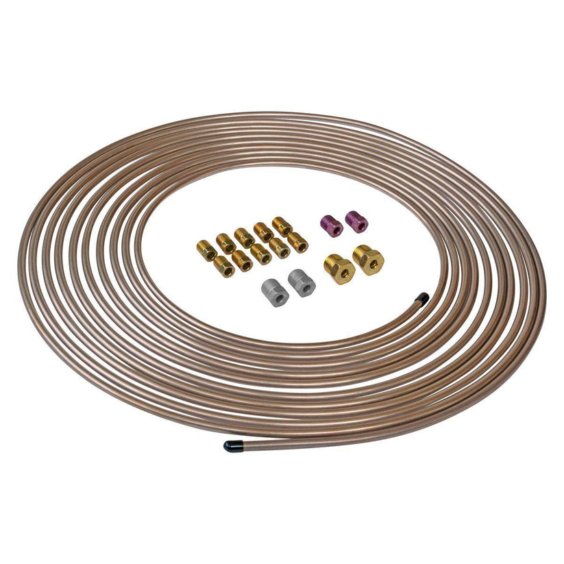  The Stop Shop 25 ft 3/16 Brake Line Kit - Steel Roll WITH  Fittings : Automotive