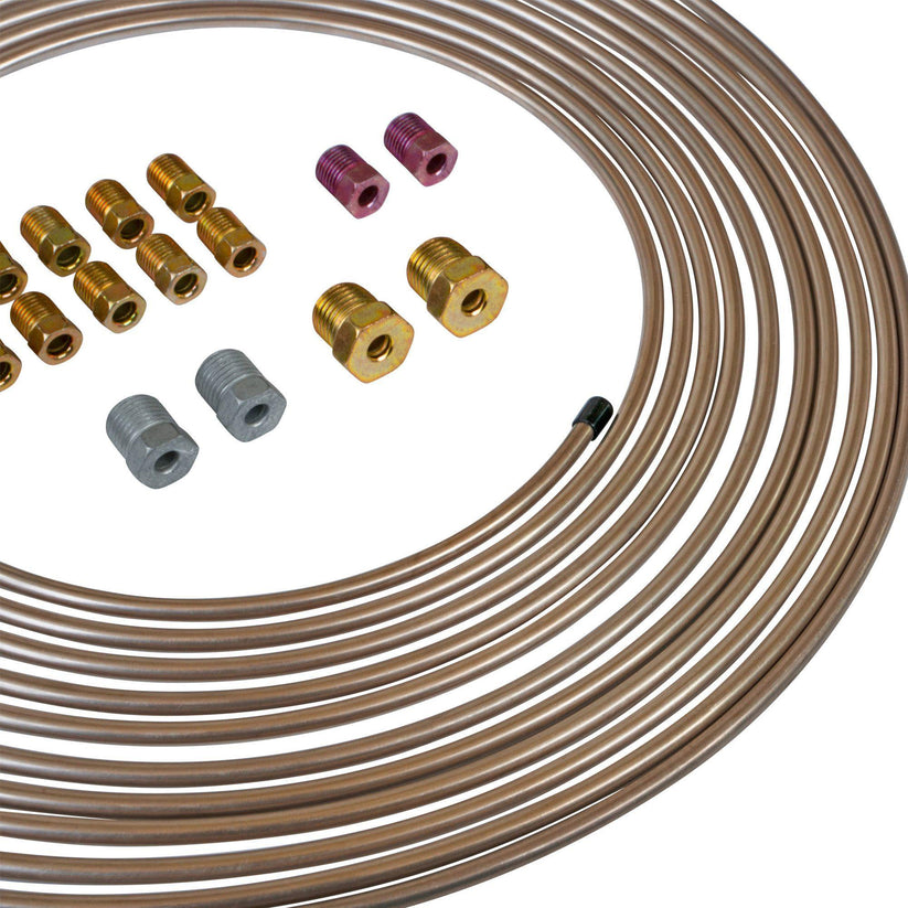 4lifetimelines 25 3/16 True Copper-Nickel Alloy Non-Magnetic Brake Line Replacement Tubing Coil and Fitting Kit, Inverted Flare