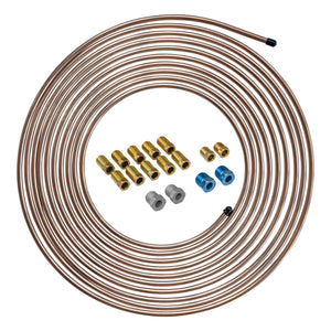 1/4" x 25 Copper Coated Steel Brake Line Tubing Coil and Fitting Kit