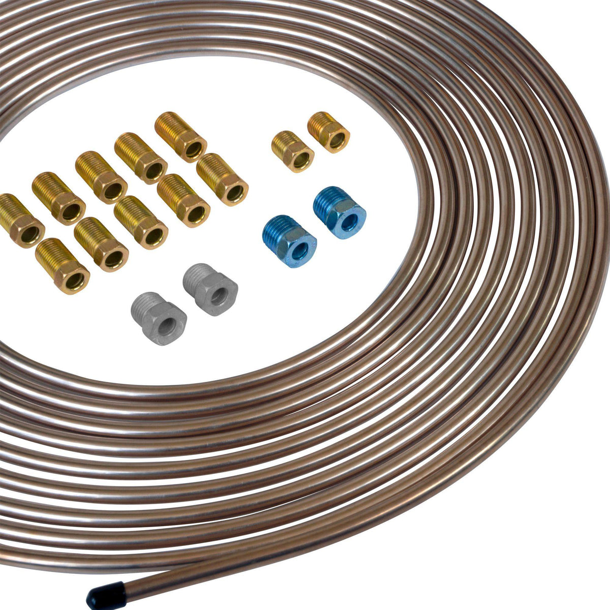 1/4" x 25' | Copper-Nickel Brake Line Tubing Coil and Fitting Kit - 4LifetimeLines
