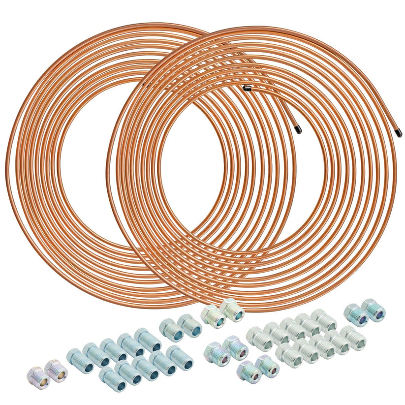 25 ft 3/16" and 1/4" Copper Coated Steel Brake Line Kit | 32 Fittings - 4LifetimeLines