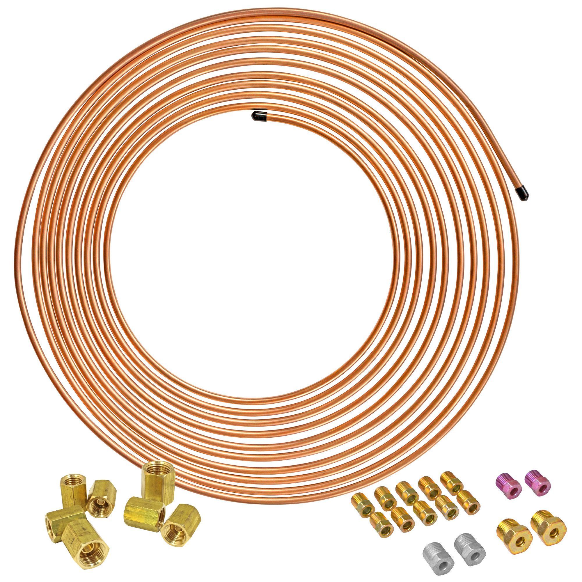 25ft Copper Coated Brake Line Kit - Complete Replacement Tubing With 16×2 Fittings, Rust Proof