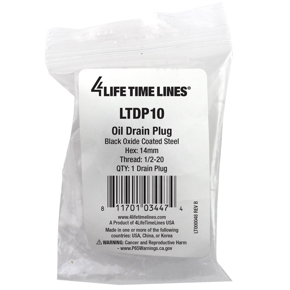 4LifetimeLines 1/2-20 Black Oxide Coated Steel Oil Drain Plug, 14mm Hex - 4LifetimeLines