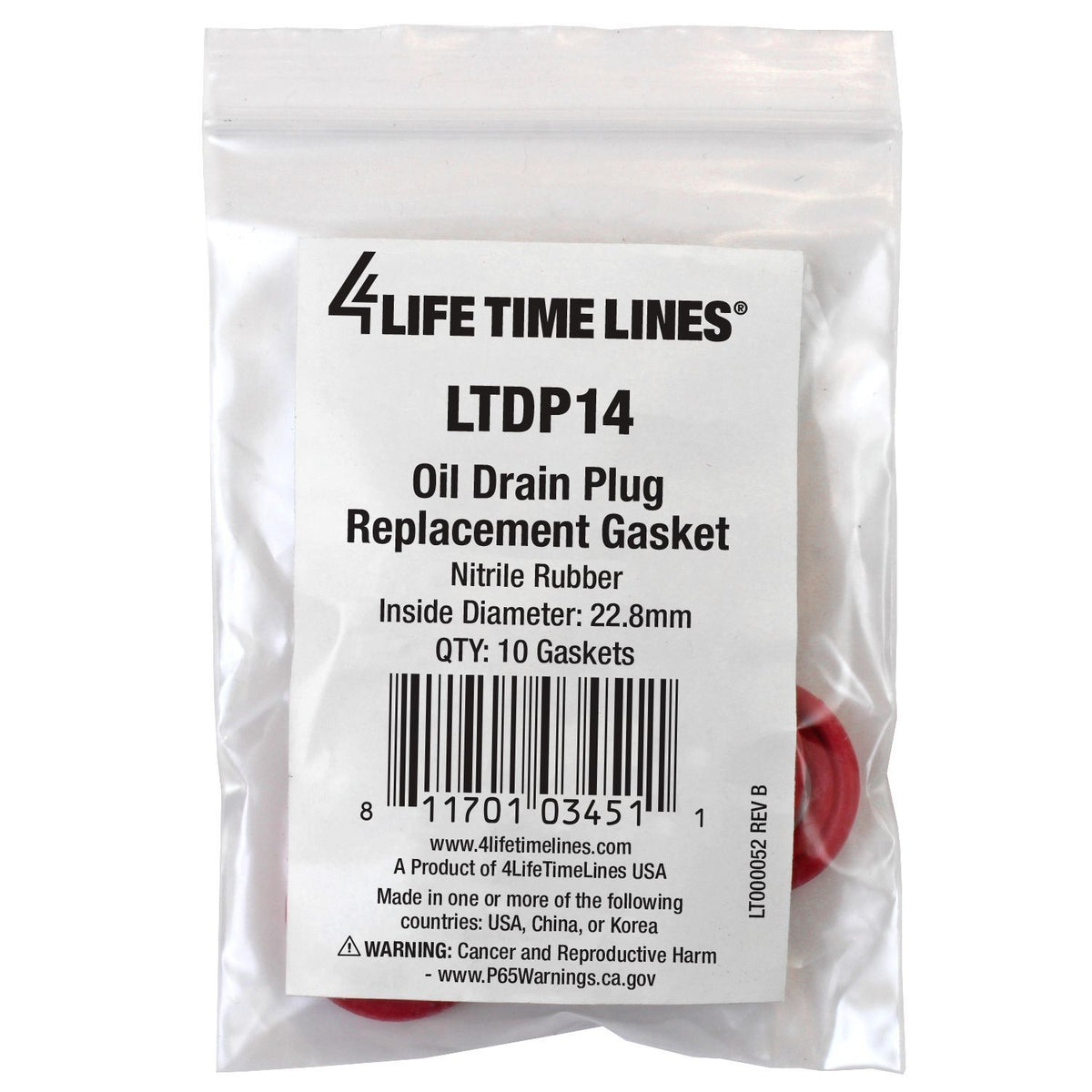 4LifetimeLines 22.80mm Red High-Temp Replacement Gasket , Nitrile Rubber, Bag of 10 - 4LifetimeLines