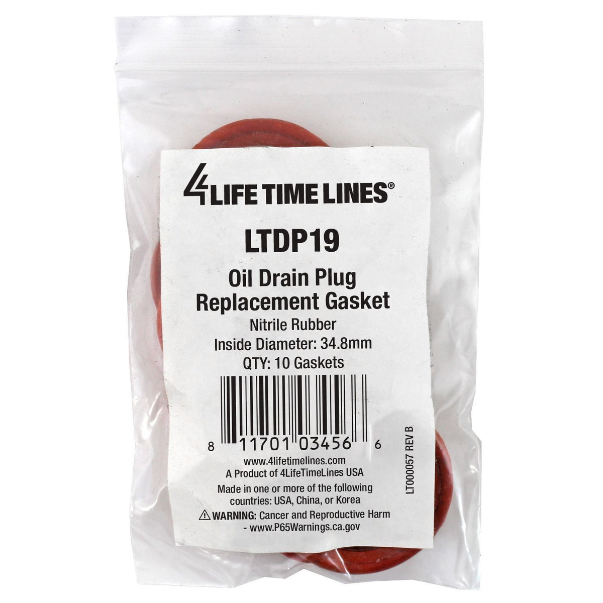 4LifetimeLines 34.80mm Red High-Temp Replacement Gasket , Nitrile Rubber, Bag of 10 - 4LifetimeLines