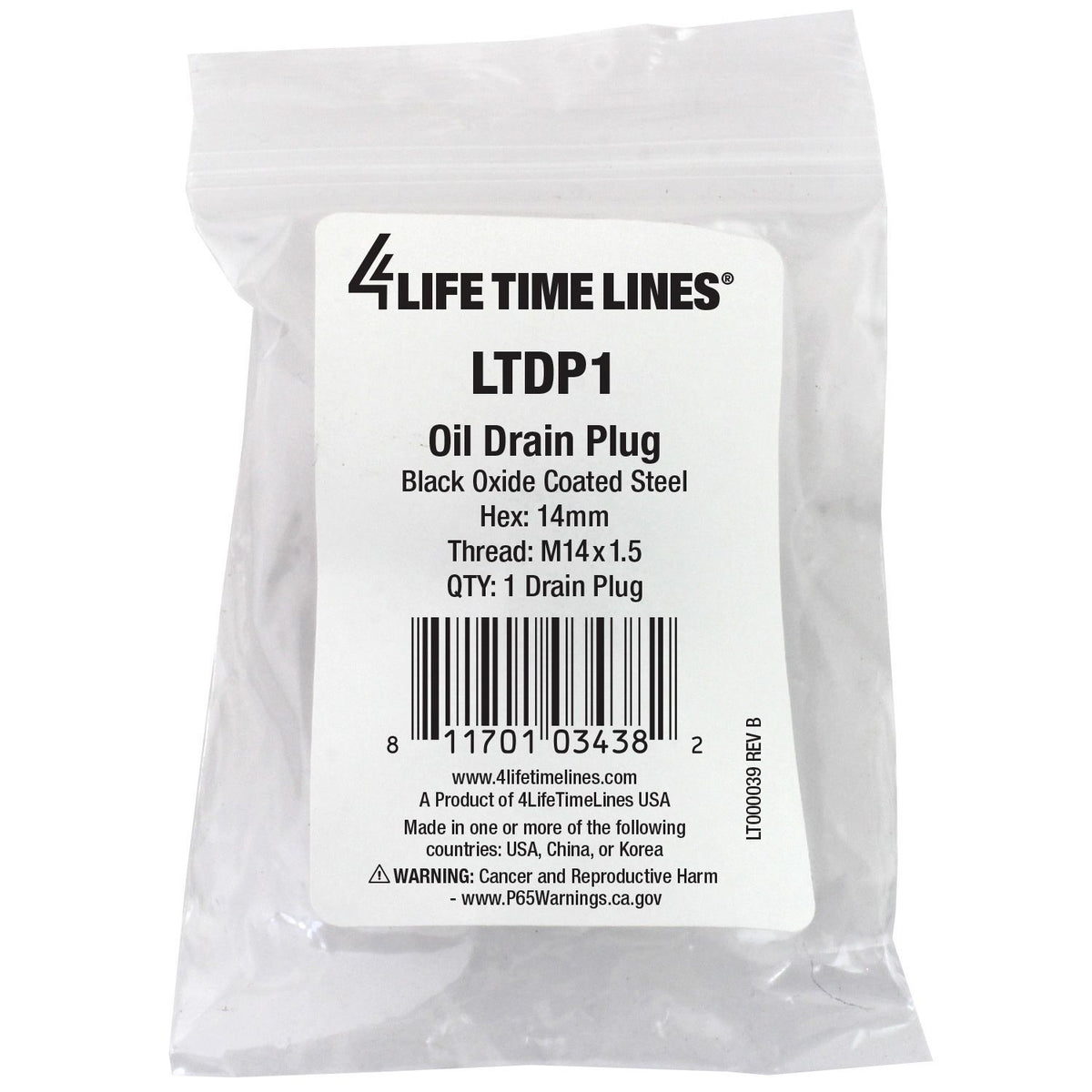 4LifetimeLines M14x1.50 Black Oxide Coated Steel Oil Drain Plug, 14mm Hex - 4LifetimeLines