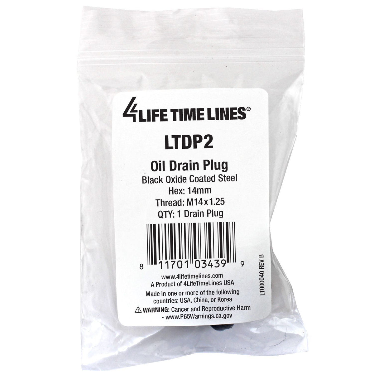 4LifetimeLines M14x1.25 Black Oxide Coated Steel Oil Drain Plug, 14mm Hex - 4LifetimeLines