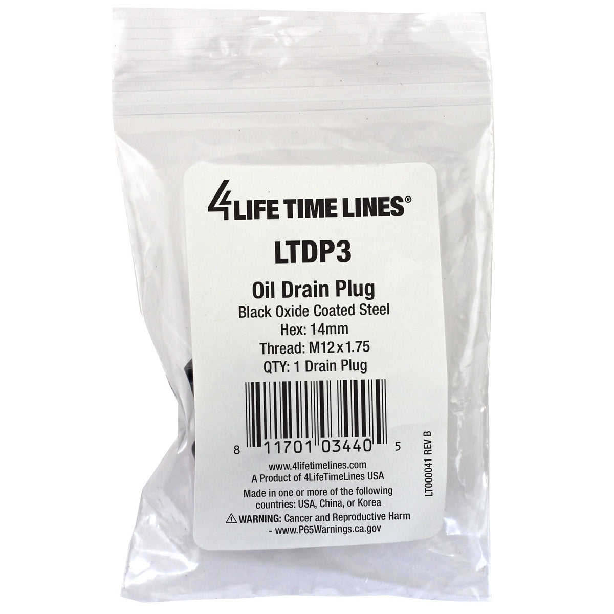 4LifetimeLines M12x1.75 Black Oxide Coated Steel Oil Drain Plug, 14mm Hex - 4LifetimeLines