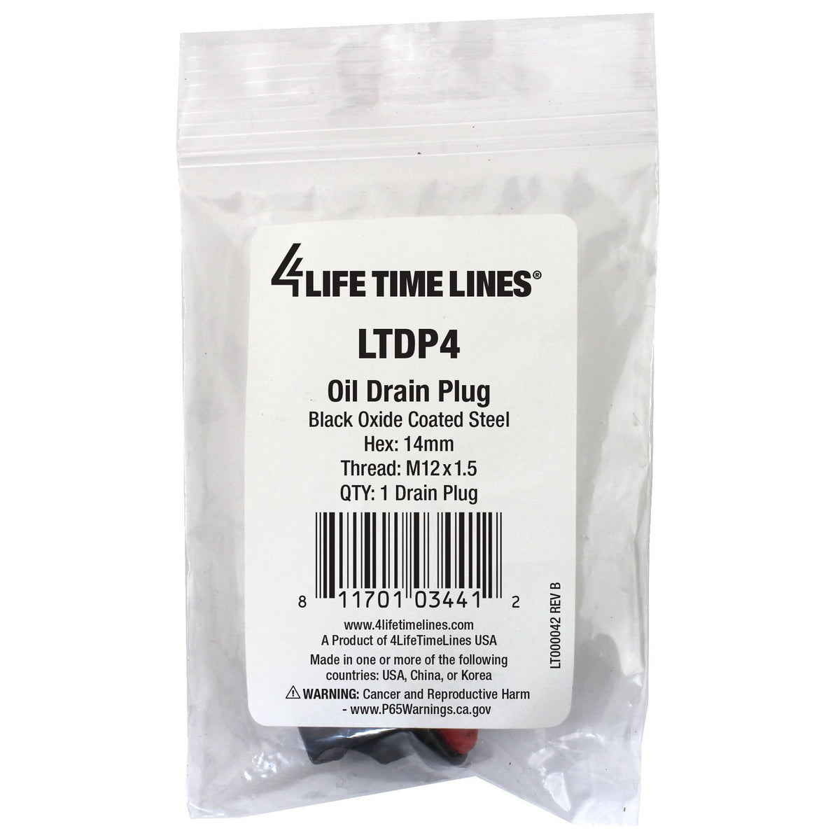 4LifetimeLines M12x1.50 Black Oxide Coated Steel Oil Drain Plug, 14mm Hex - 4LifetimeLines