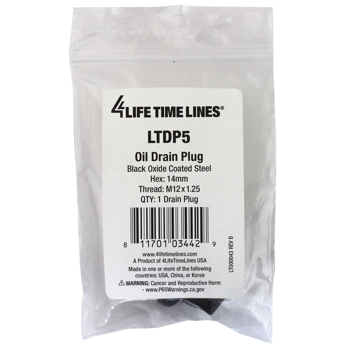 4LifetimeLines M12x1.25 Black Oxide Coated Steel Oil Drain Plug, 14mm Hex - 4LifetimeLines