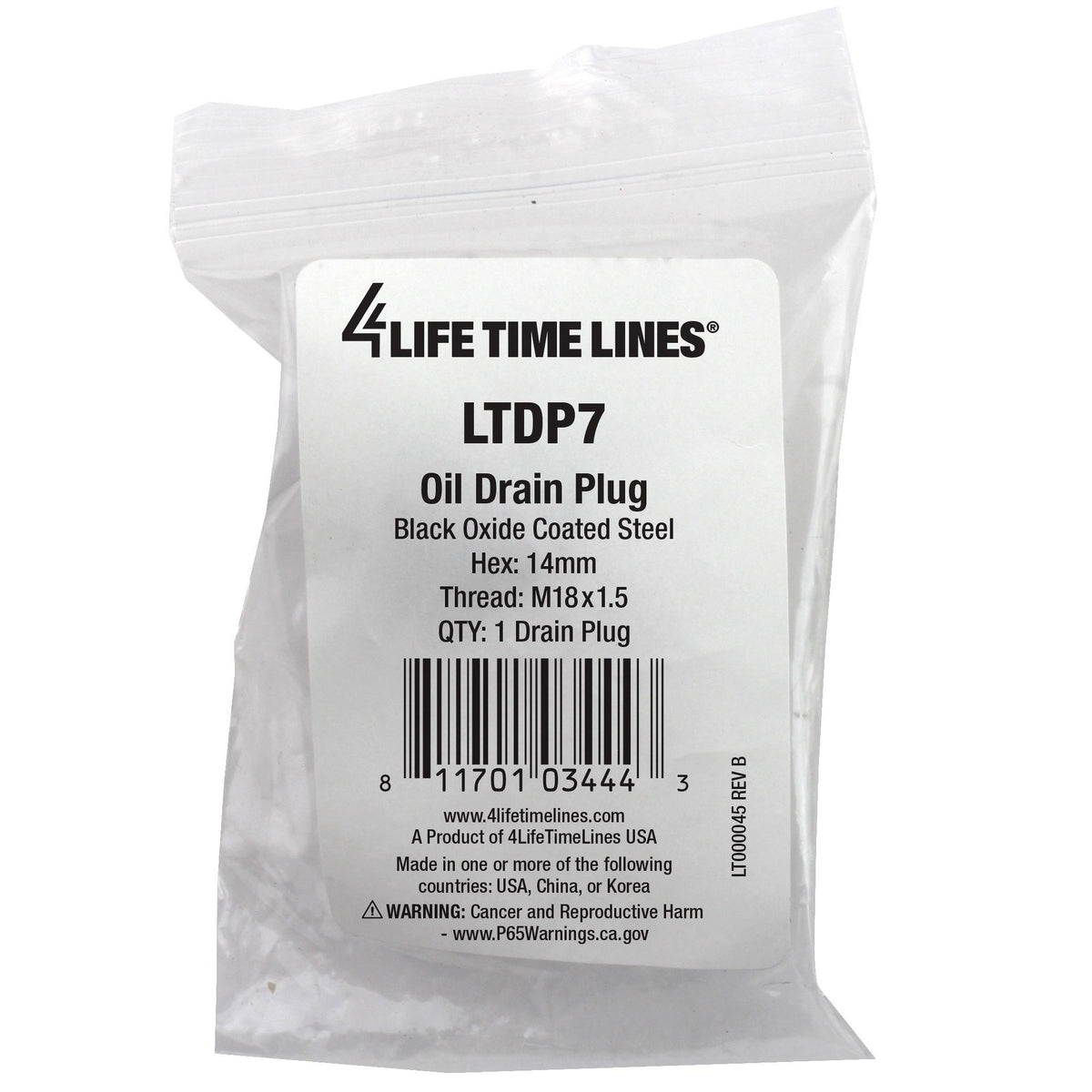 4LifetimeLines M18x1.50 Black Oxide Coated Steel Oil Drain Plug, 14mm Hex - 4LifetimeLines