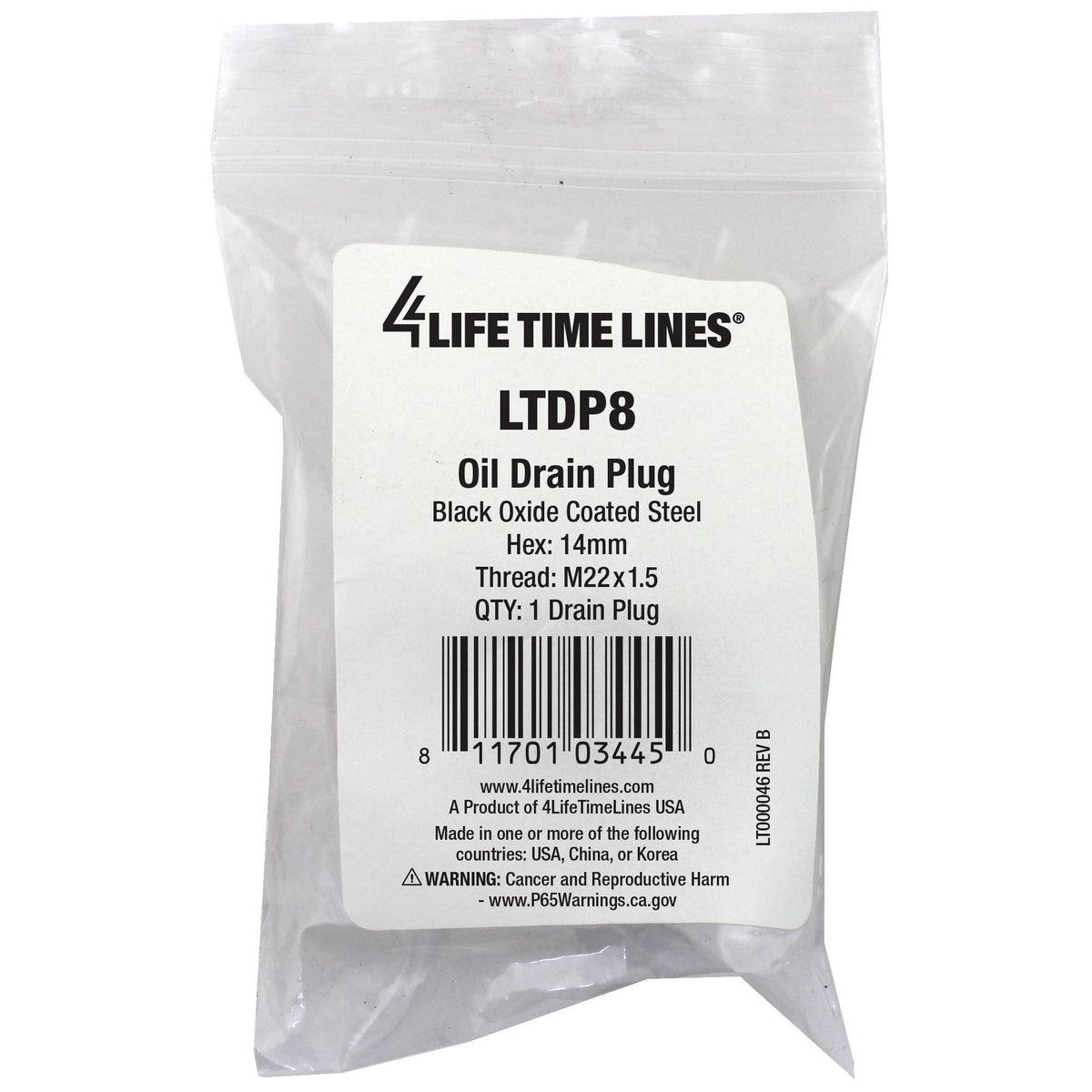 4LifetimeLines M22x1.50 Black Oxide Coated Steel Oil Drain Plug, 14mm Hex - 4LifetimeLines