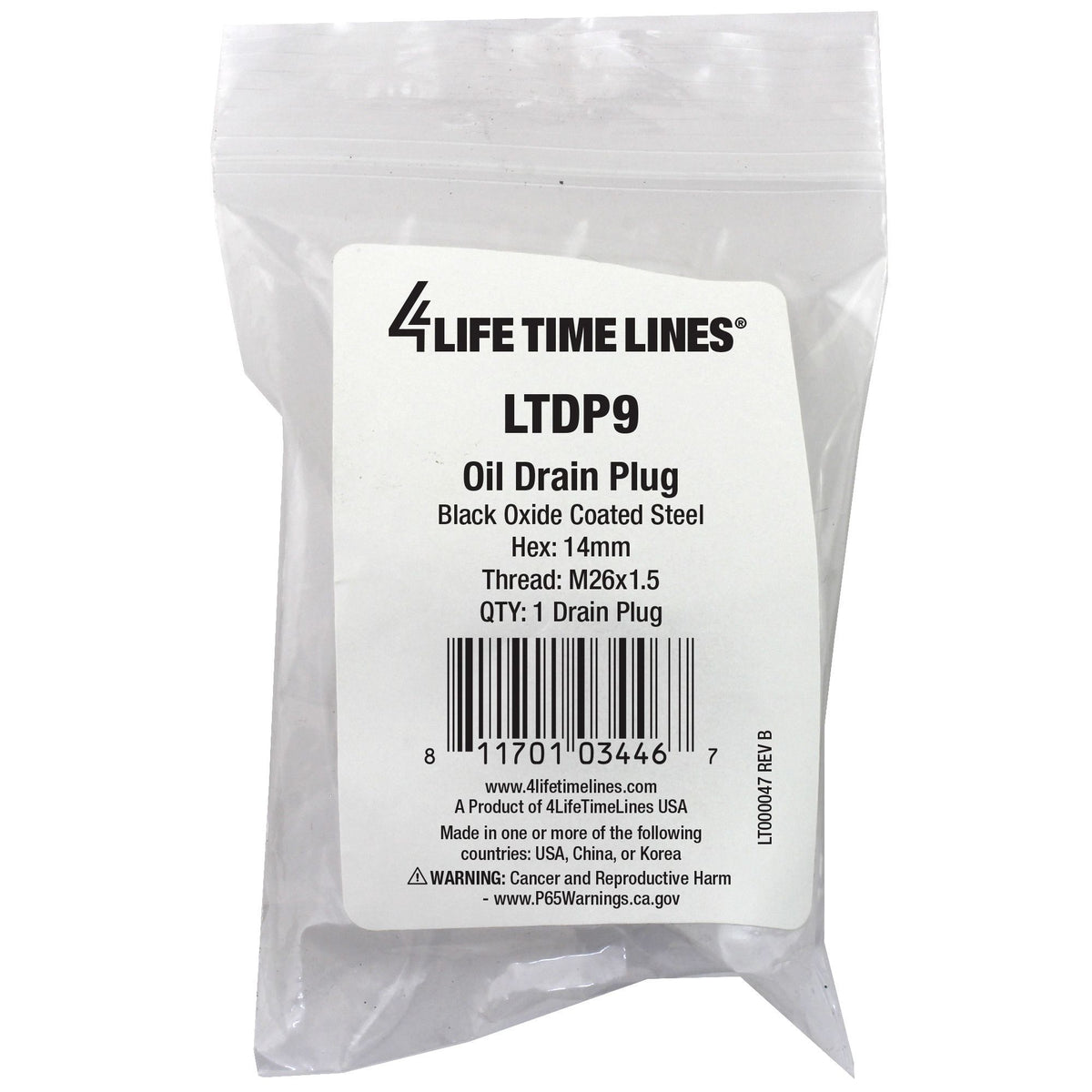 4LifetimeLines M26x1.50 Black Oxide Coated Steel Oil Drain Plug, 14mm Hex - 4LifetimeLines