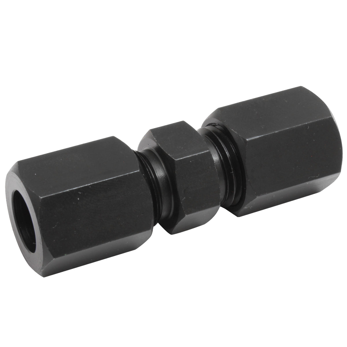 Black Oxide Coated Steel Brake Line Fitting 10mm Compression Union - 4LifetimeLines LTHPCF-10MM