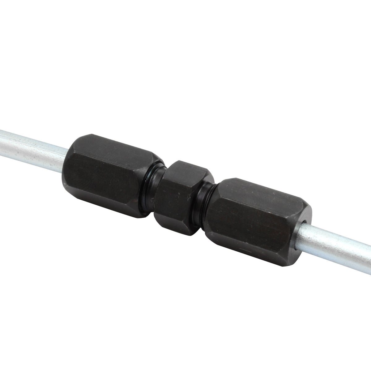 Black Oxide Coated Steel Brake Line Fitting 10mm Compression Union - 4LifetimeLines LTHPCF-10MM