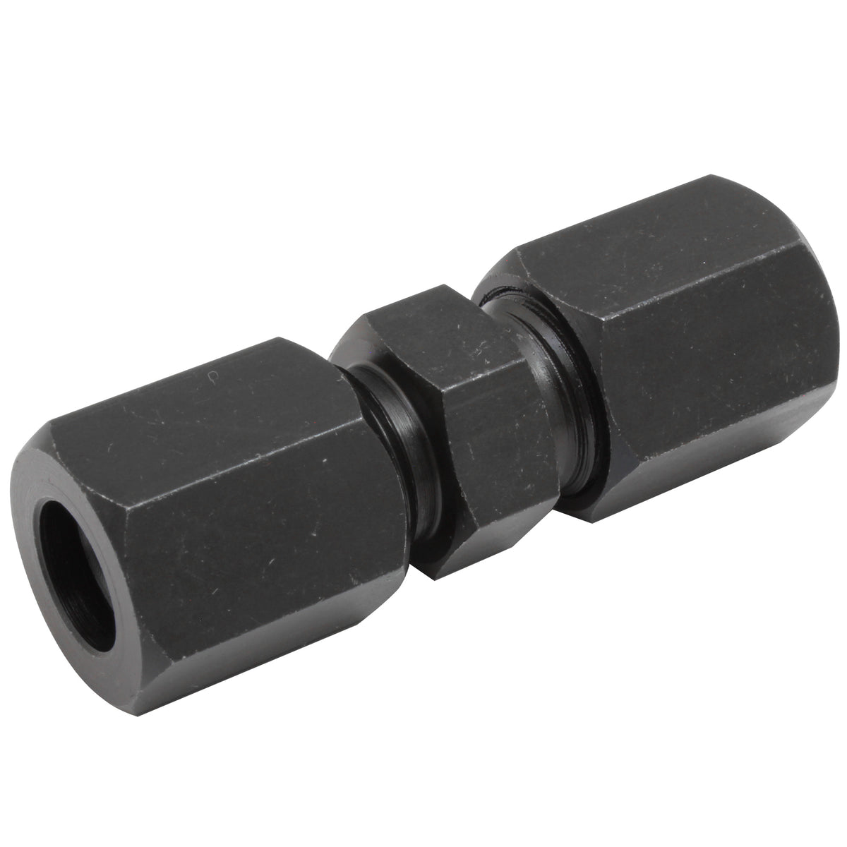 Black Oxide Coated Steel Brake Line Fitting 3/8" Compression Union - 4LifetimeLines LTHPCF38