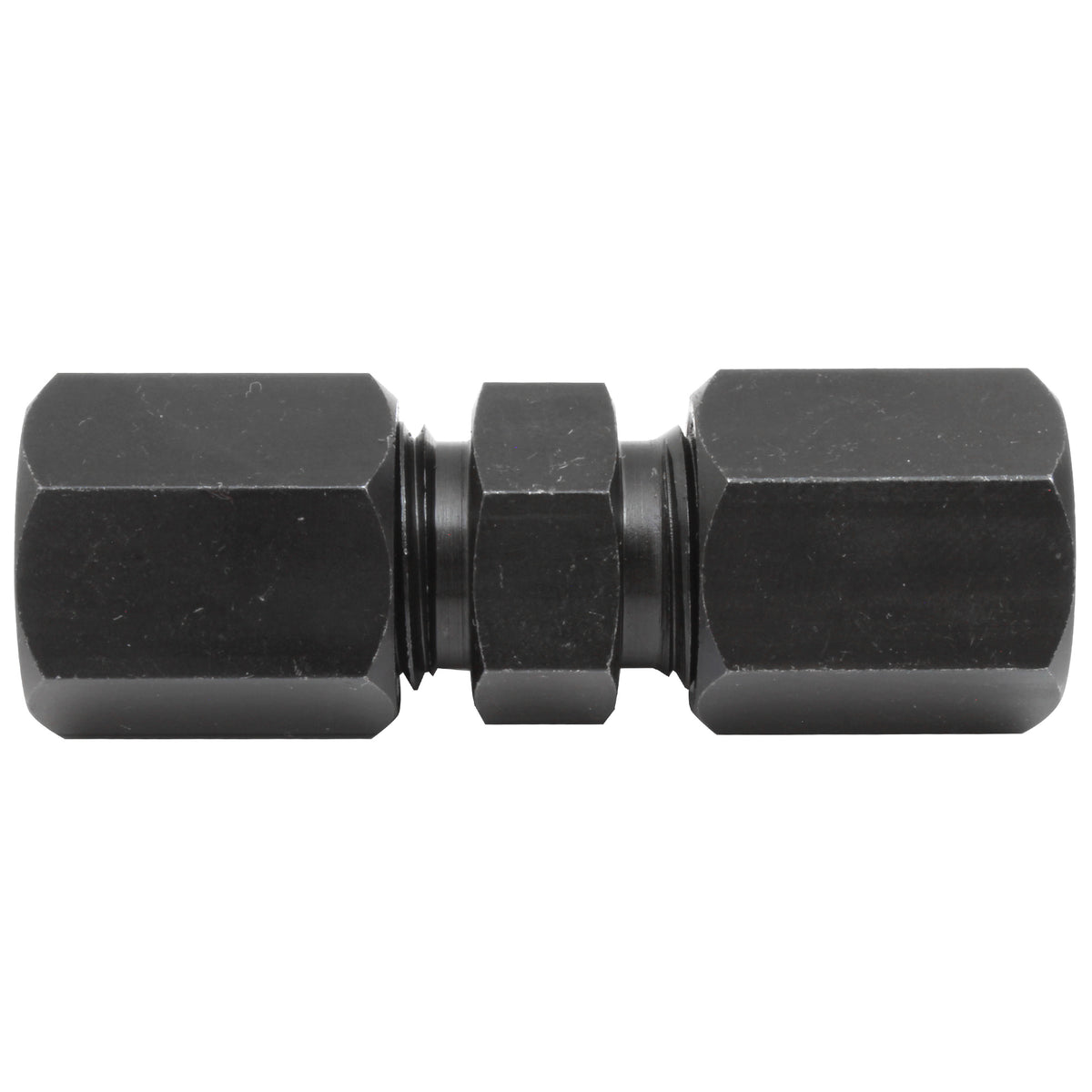 Black Oxide Coated Steel Brake Line Fitting 3/8" Compression Union - 4LifetimeLines LTHPCF38