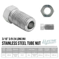 3/16" (3/8-24 Inverted) | Stainless Steel Brake Line Tube Nut | Long | 10ct - 4LifetimeLines