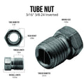 4LifetimeLines Brake Line Tube Nut - 3/16 (3/8-24 Inverted), Black Oxide Coated Steel, Bag of 10 - 4LifetimeLines